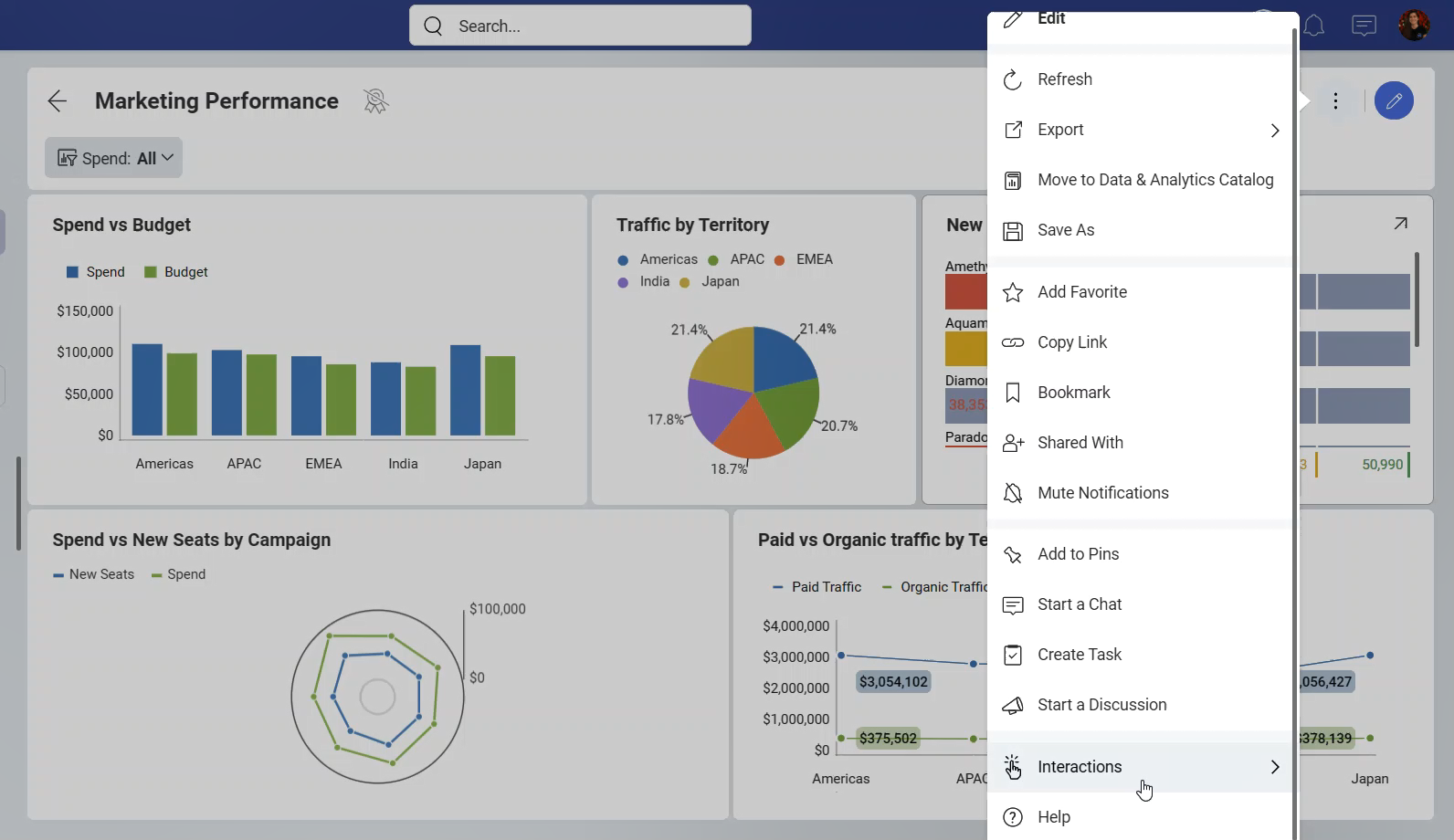 Accessing Slingshot's Dashboard Interactions option