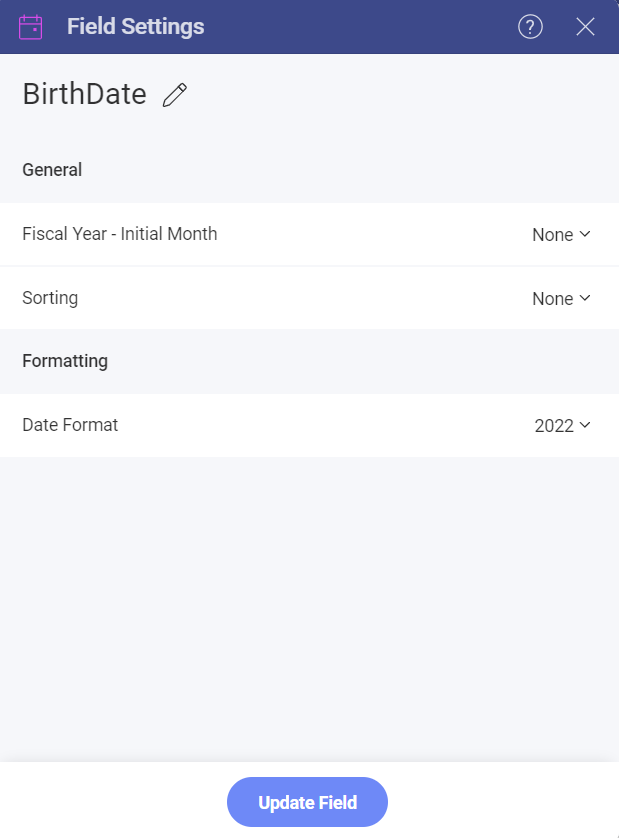 Date Field Formatting in the Field Settings dialog