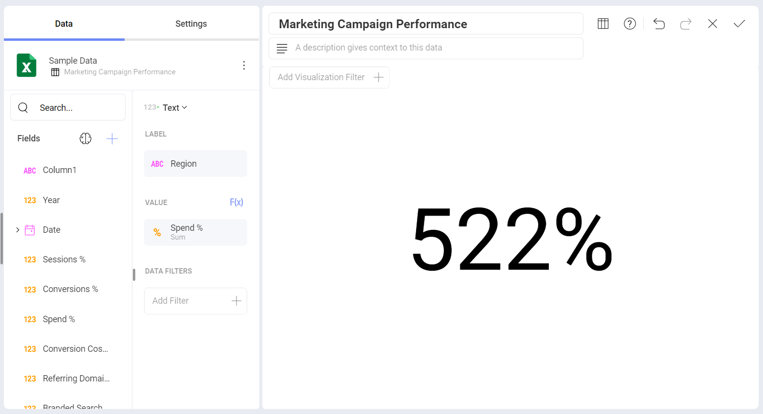 Text gauge chart example in the Visualization editor