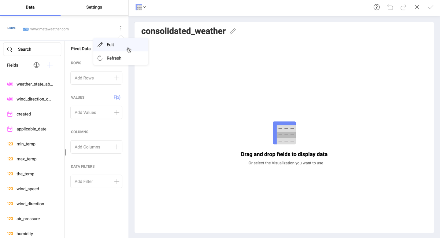 Rest API Parameters Values changing in the Visualization Editor