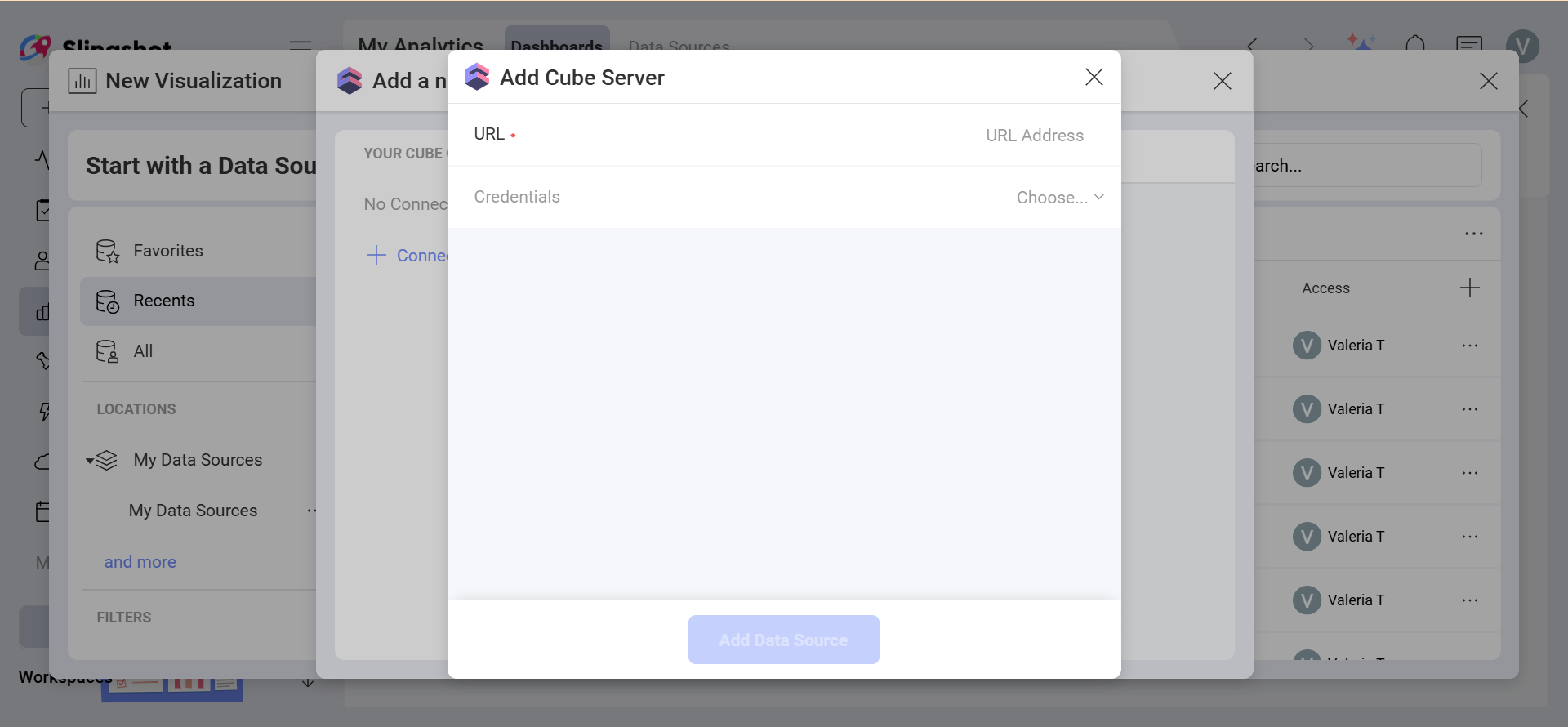 Configure Cube data source dialog
