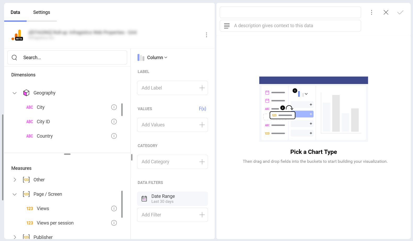 Using data from Google Analytics 4 in the visualization editor