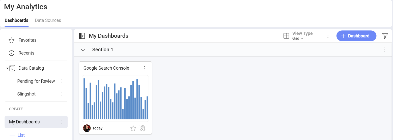 Google Search Console dashboard in My Analytics section