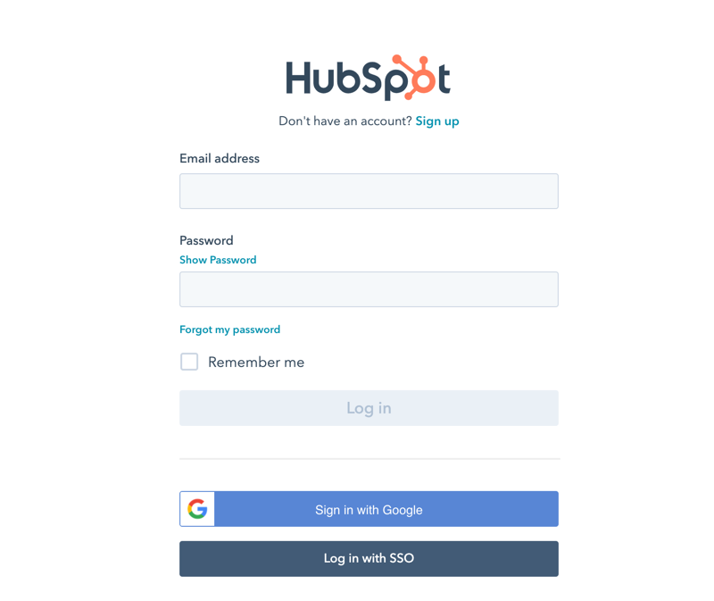 Hubspot login prompt