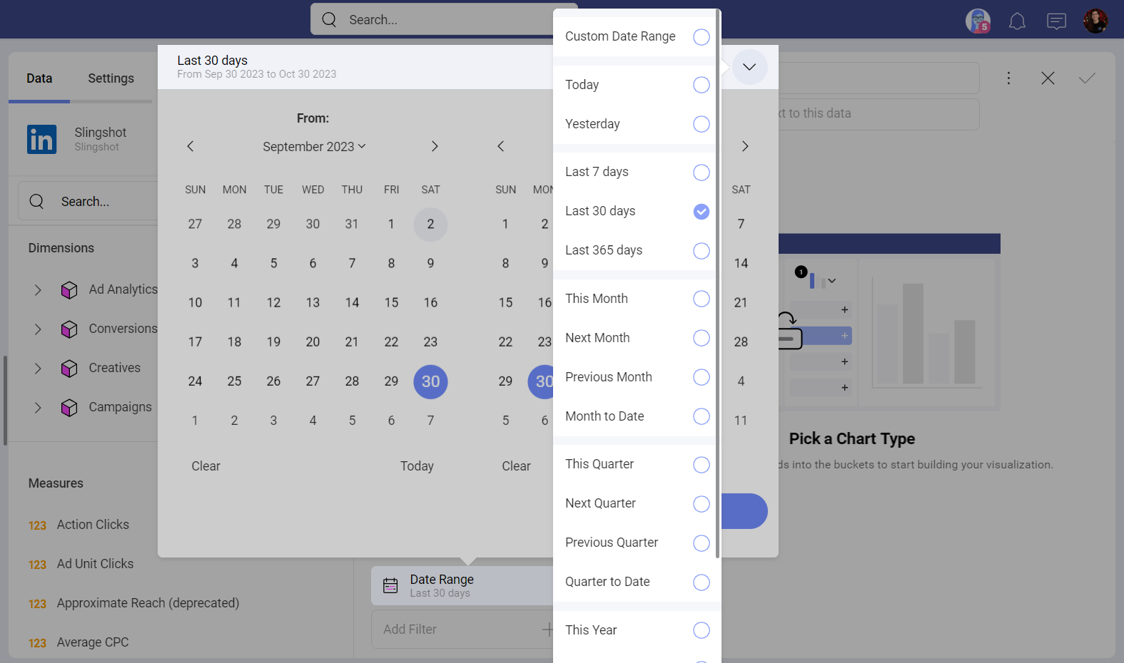 Date range in the Visualization Editor for LinkedIn