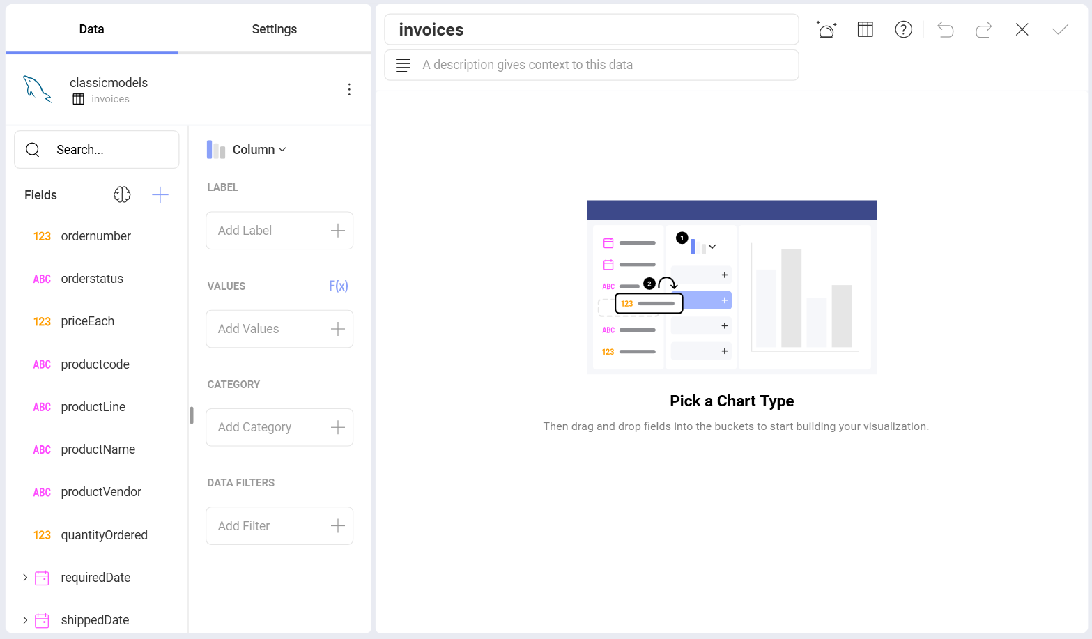 MySQL data in the Visualization Editor