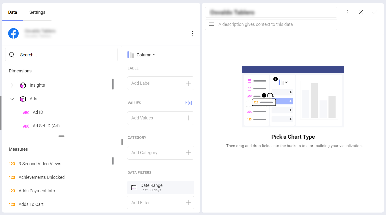 Using the data from the Facebook data source in the visualization editor