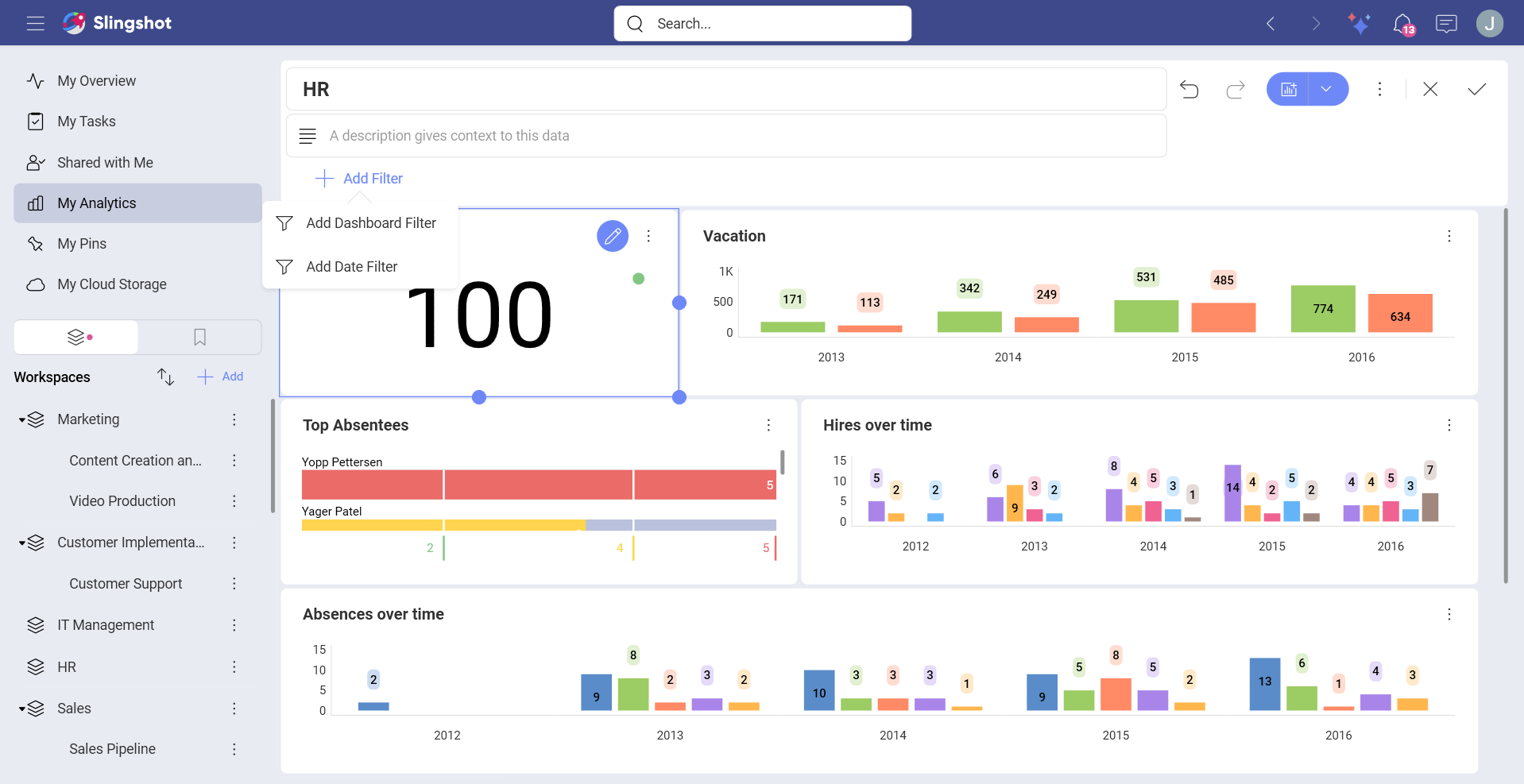 Date filter option in the filter drop-down menu for a visualization