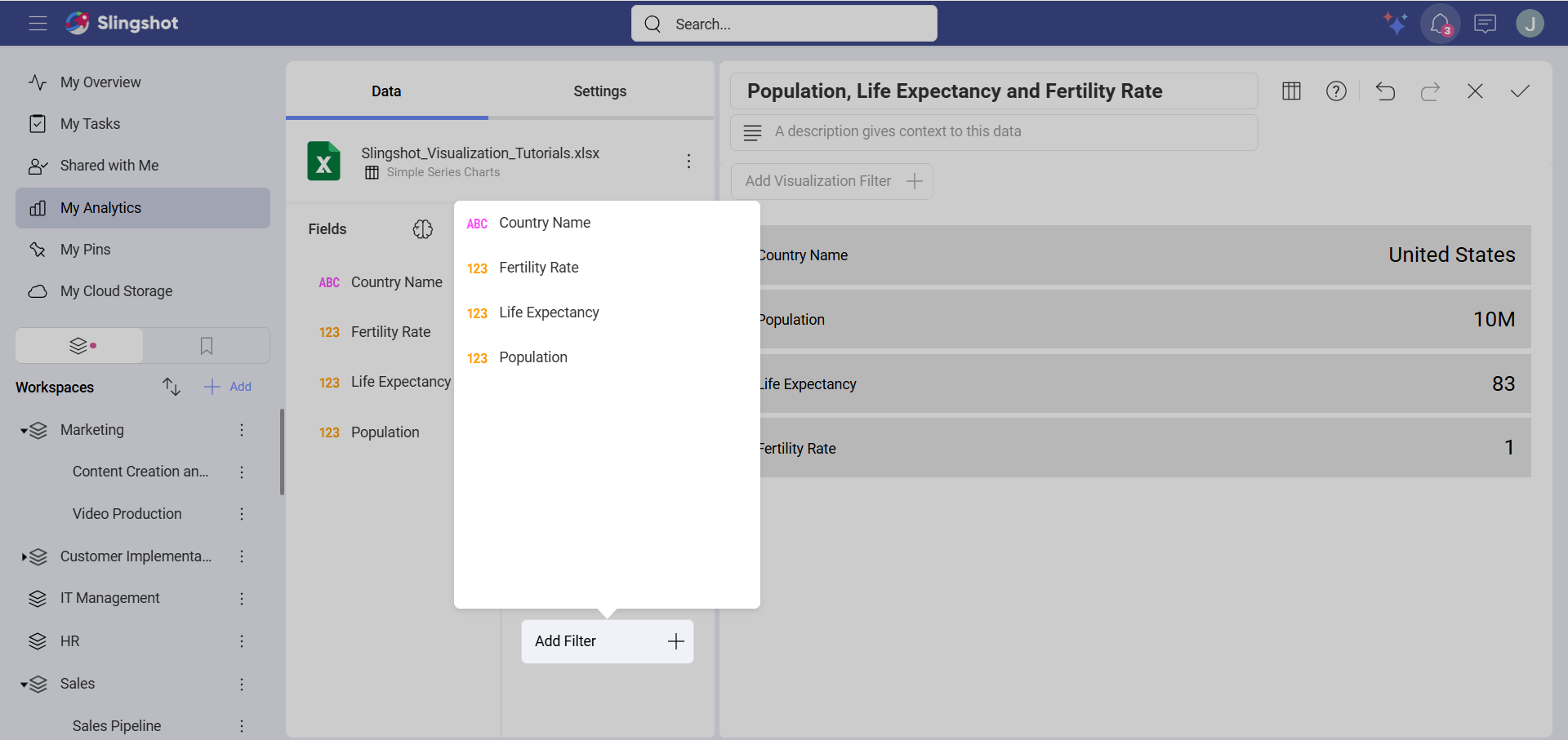 Select a data filter for Text View