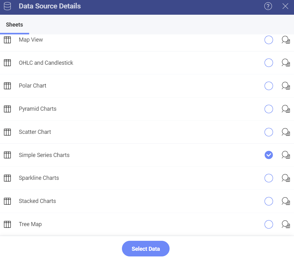 Selecting Simple Series Chart sheet