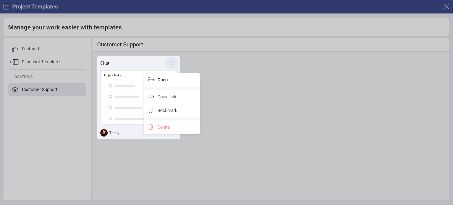 Example of a stored template in a location