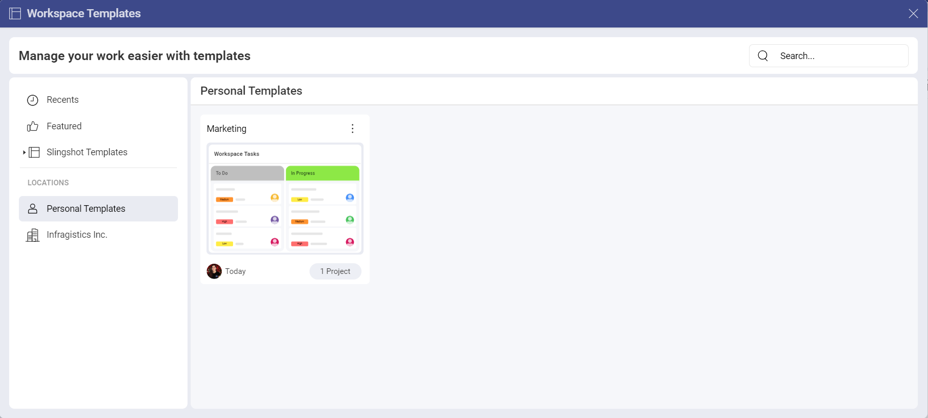 Personal workspace templates under Location