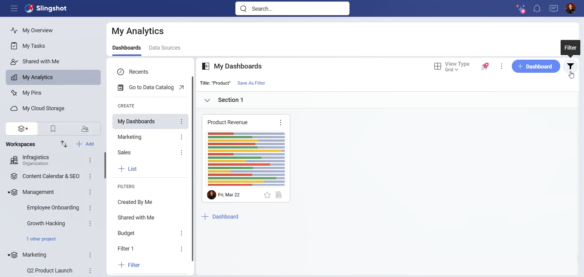 Different options for a dashboard filter