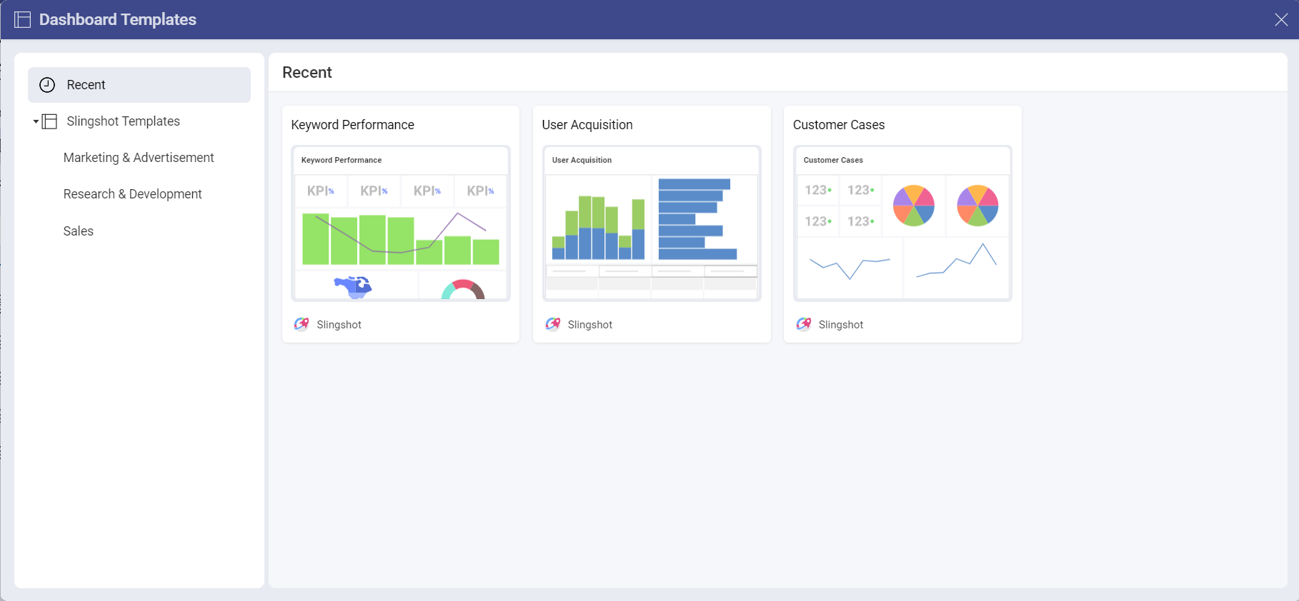 Dashboard Templates dialog