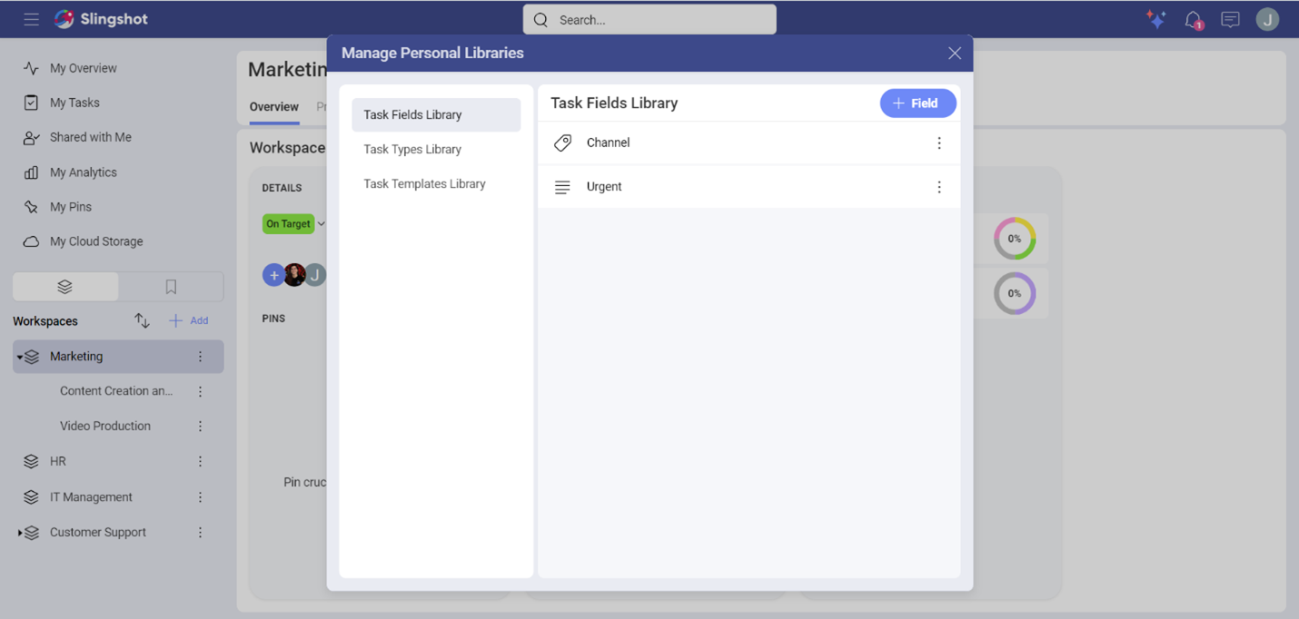 Example of a personal task fields library