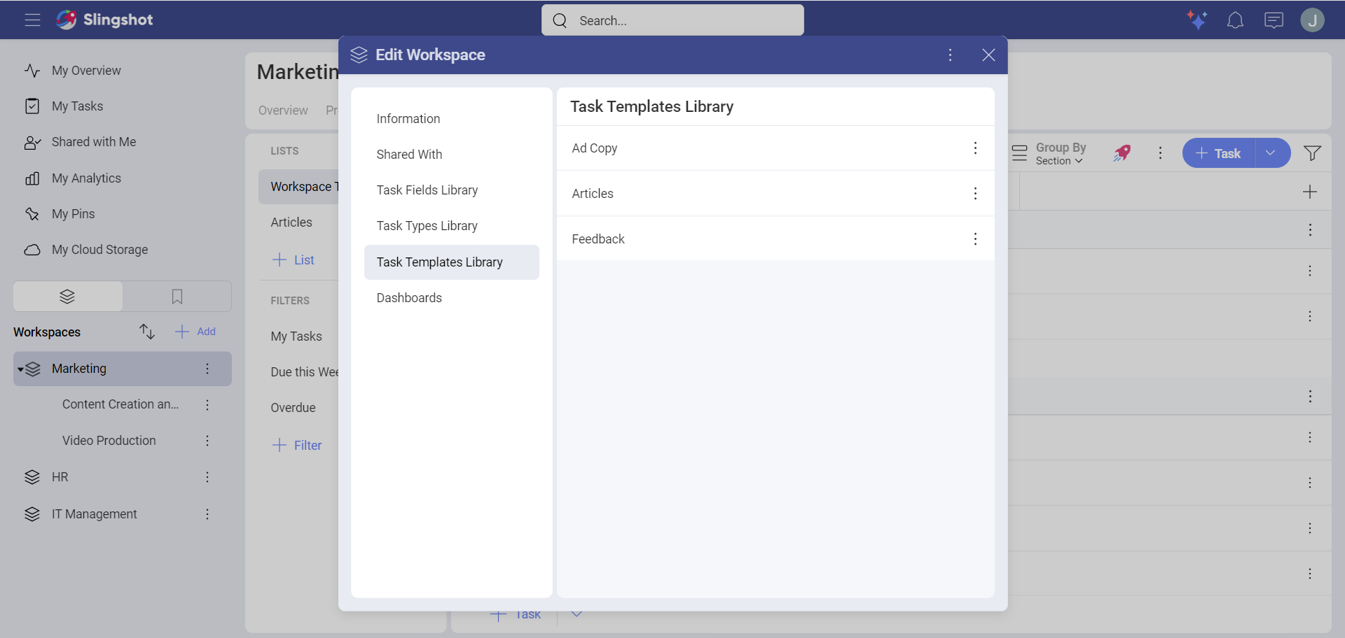 Example of a Workspace Task Template Library