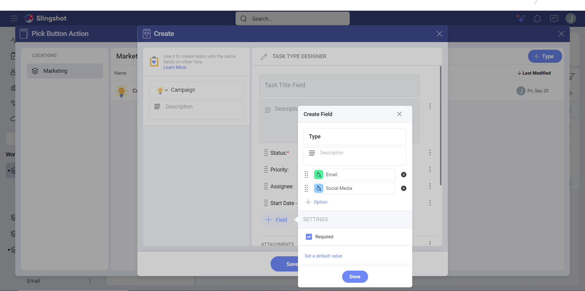 An example of the process of creating a task type