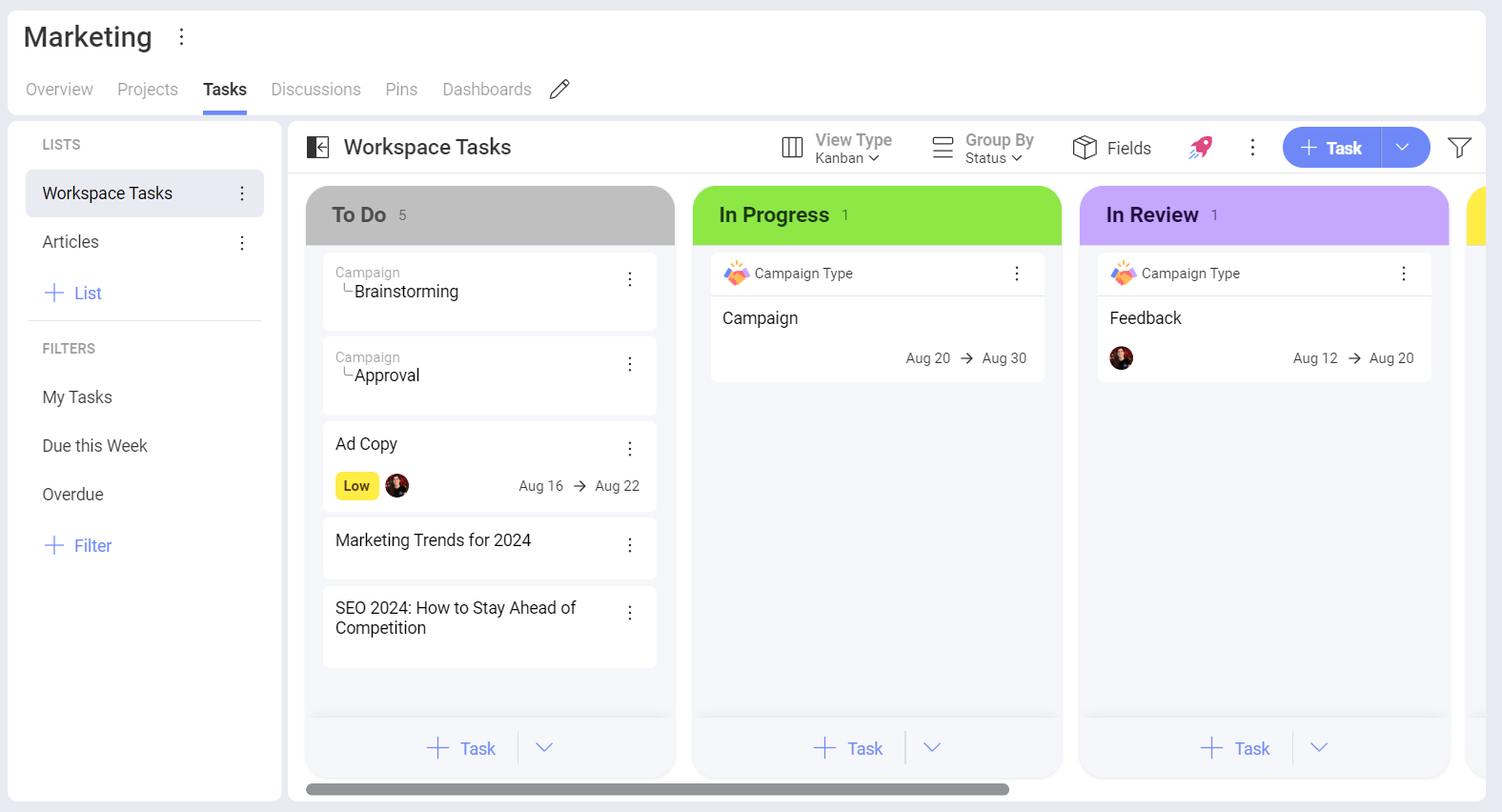 Task Kanban View within Slingshot